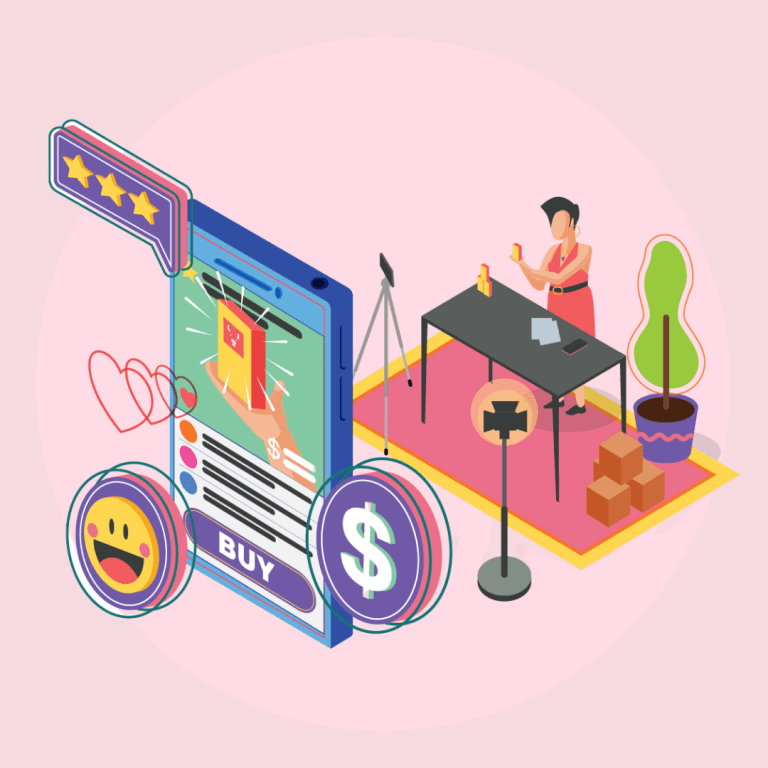 Illustration of woman shopping online