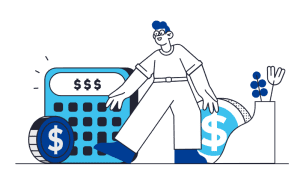 a graphic of a man with a calculator and money to represent the lack of financial literacy in millenials