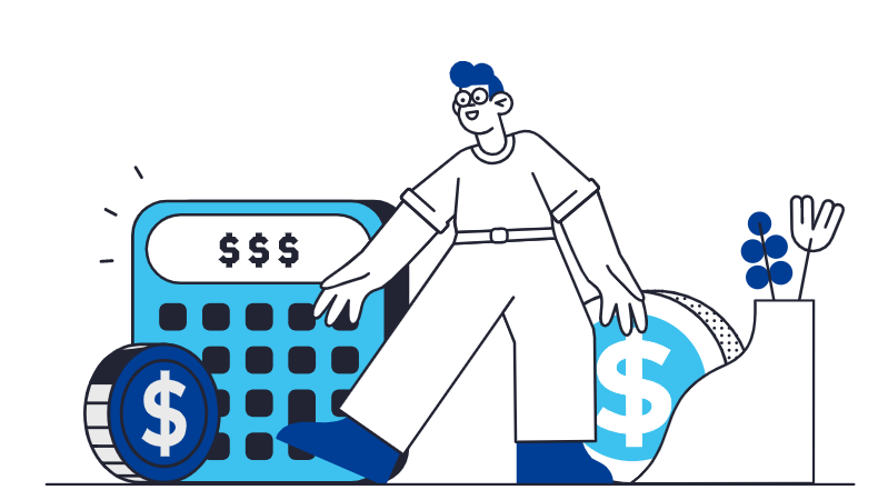 a graphic of a man with a calculator and money to represent the lack of financial literacy in millenials