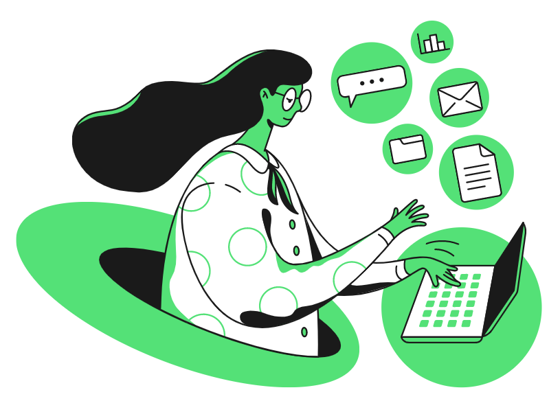 A graphic of a woman working on a computer to represent how addressing the she-cession can help recover the Canadian economy