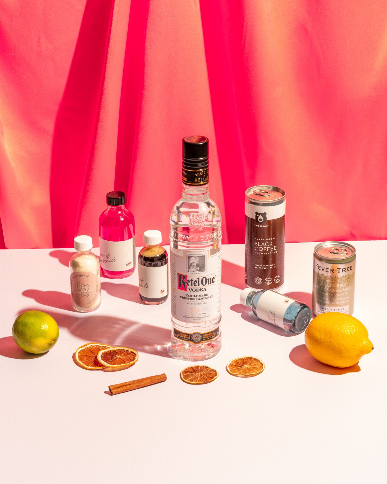 An assortment of cocktail ingredients